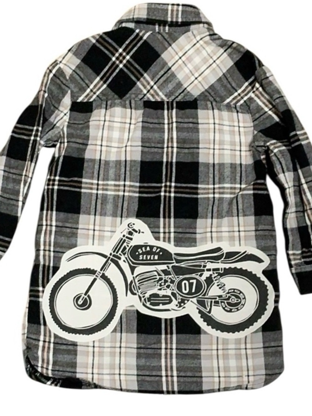 Upcycled Motorcycle Theme Flannel Shirt Dress Appliqué